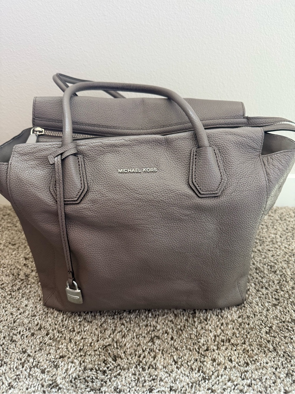 Michael Kors Gray Pebbled Leather Top-Handle Tote